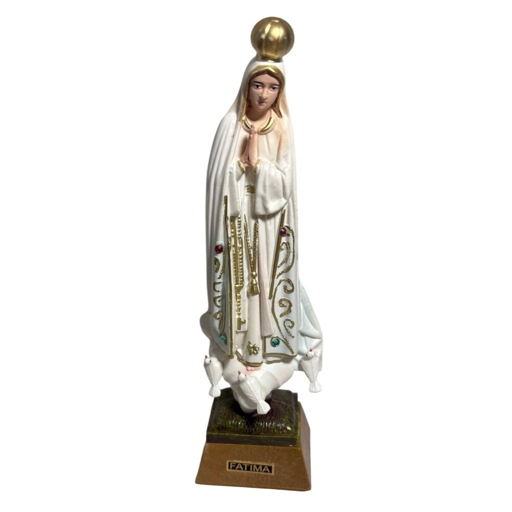 Our Lady Of Fatima Statue Resin Religious 7"Tall Hand Painted Doves Rhinestones
